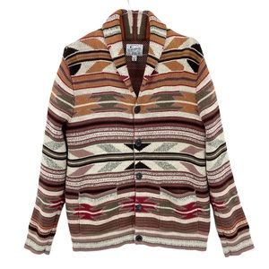 LUCKY BRAND Handcrafted Aztec Pattern Shawl Collar Cardigan Sweater
